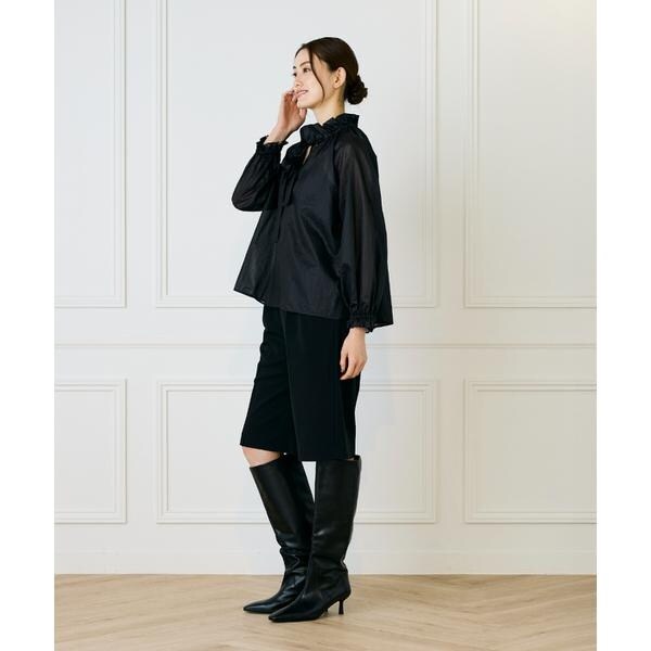 イネド（INED）/《大きいサイズ》シャドーボーダーフリルボウタイブラウス