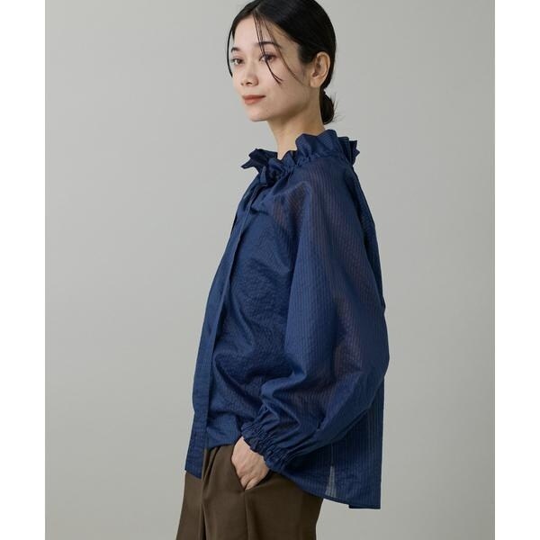 イネド（INED）/《大きいサイズ》シャドーボーダーフリルボウタイブラウス