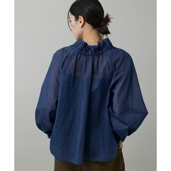 イネド（INED）/《大きいサイズ》シャドーボーダーフリルボウタイブラウス