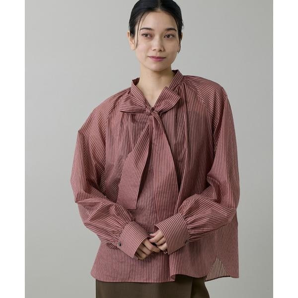 イネド（INED）/《大きいサイズ》シャドーボーダーボウタイブラウス