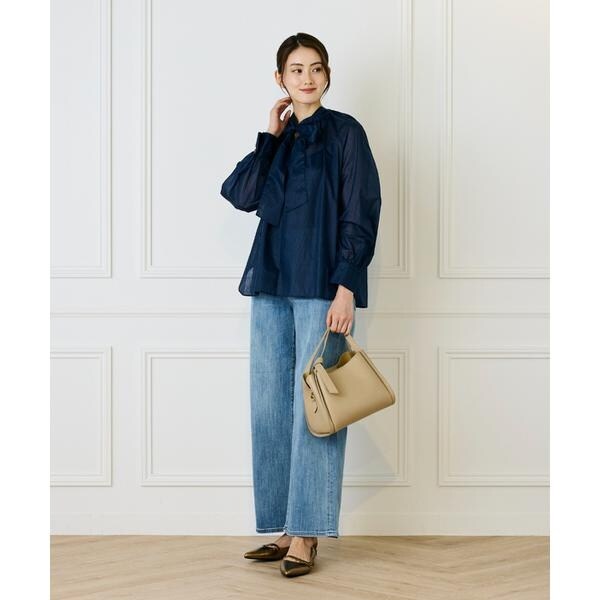 イネド（INED）/《大きいサイズ》シャドーボーダーボウタイブラウス