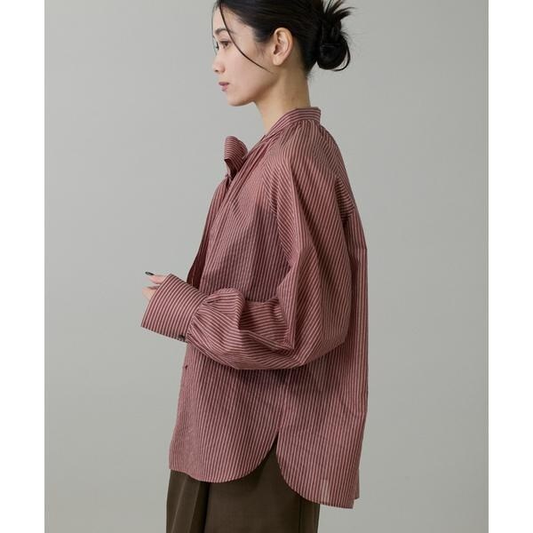 イネド（INED）/《大きいサイズ》シャドーボーダーボウタイブラウス