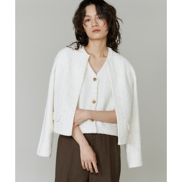 イネド（INED）/《大きいサイズ》ツイード風ニットカーディガン