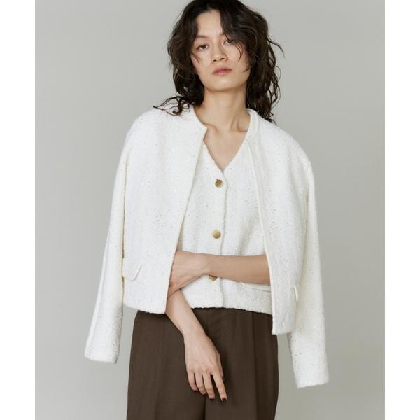 イネド（INED）/《大きいサイズ》ツイード風ニットカーディガン