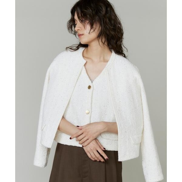 イネド（INED）/《大きいサイズ》ツイード風ニットカーディガン