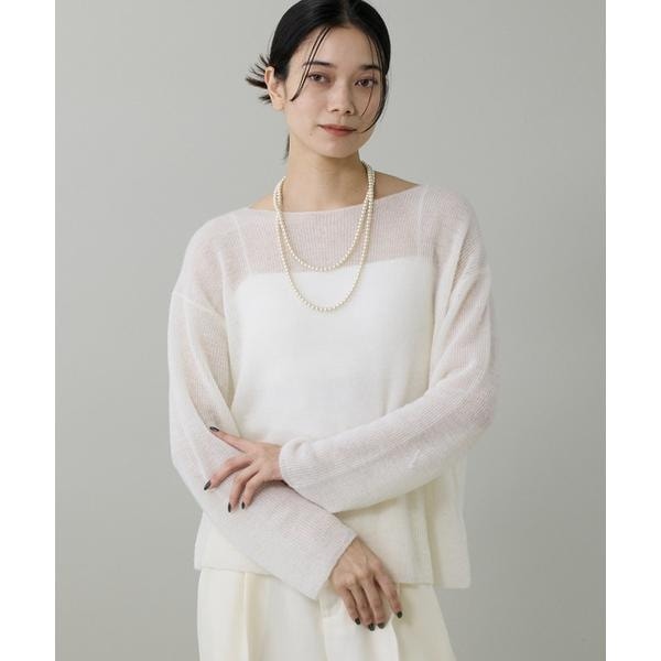 イネド（INED）/《大きいサイズ》アルパカ混 片畦ボートネックプルオーバー