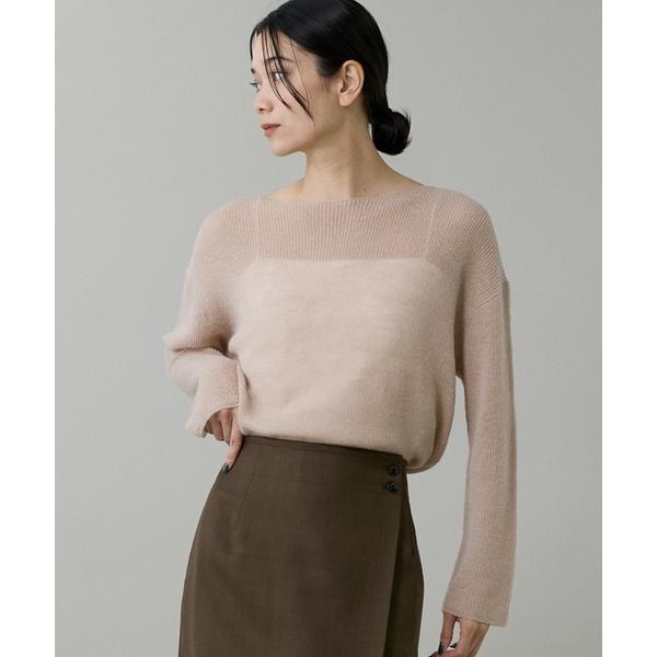 イネド（INED）/《大きいサイズ》アルパカ混 片畦ボートネックプルオーバー