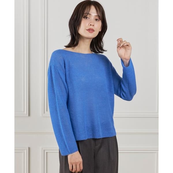 イネド（INED）/《大きいサイズ》アルパカ混 片畦ボートネックプルオーバー