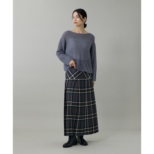 イネド（INED）/《大きいサイズ》アルパカ混 片畦ボートネックプルオーバー