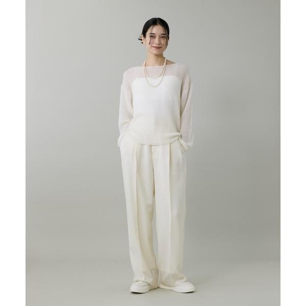 イネド（INED）/《大きいサイズ》アルパカ混 片畦ボートネックプルオーバー