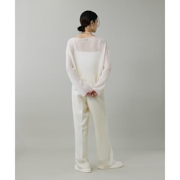 イネド（INED）/《大きいサイズ》アルパカ混 片畦ボートネックプルオーバー