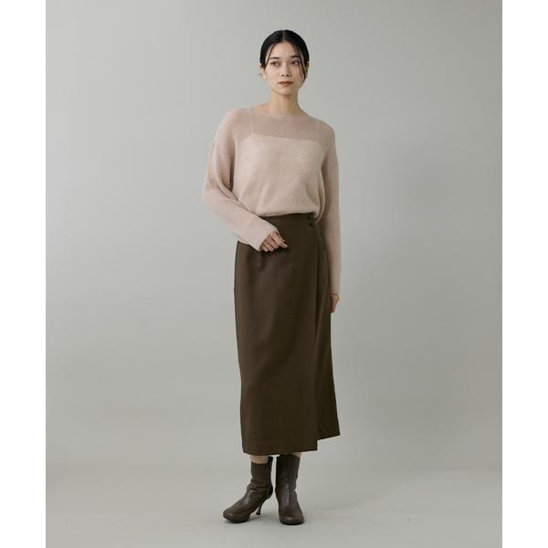 イネド（INED）/《大きいサイズ》アルパカ混 片畦ボートネックプルオーバー