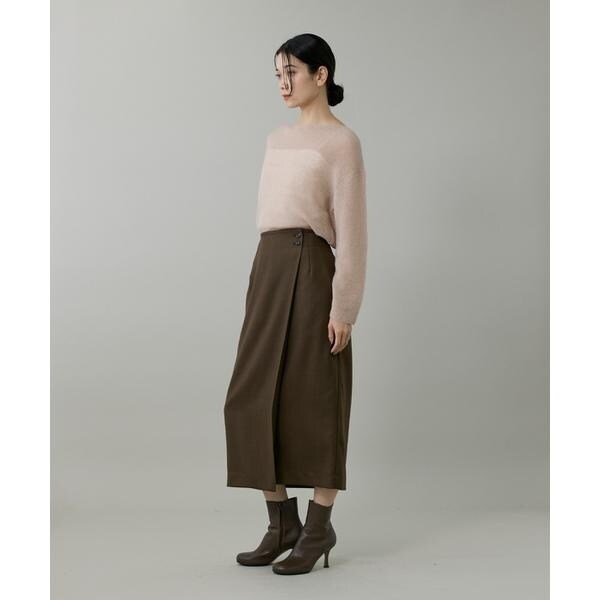 イネド（INED）/《大きいサイズ》アルパカ混 片畦ボートネックプルオーバー