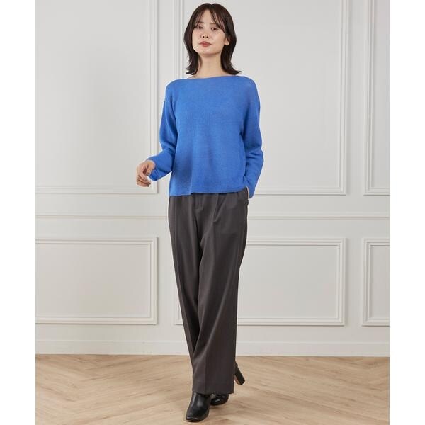 イネド（INED）/《大きいサイズ》アルパカ混 片畦ボートネックプルオーバー