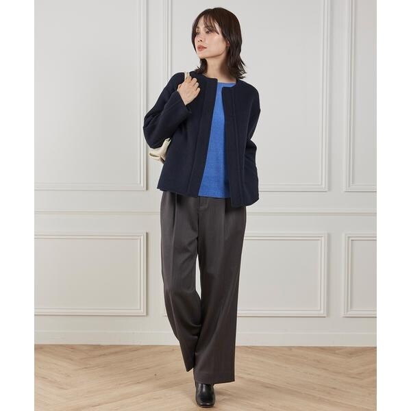 イネド（INED）/《大きいサイズ》アルパカ混 片畦ボートネックプルオーバー