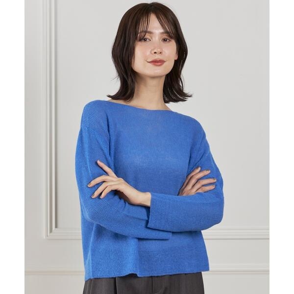 イネド（INED）/《大きいサイズ》アルパカ混 片畦ボートネックプルオーバー