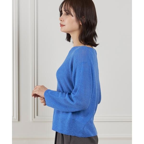 イネド（INED）/《大きいサイズ》アルパカ混 片畦ボートネックプルオーバー
