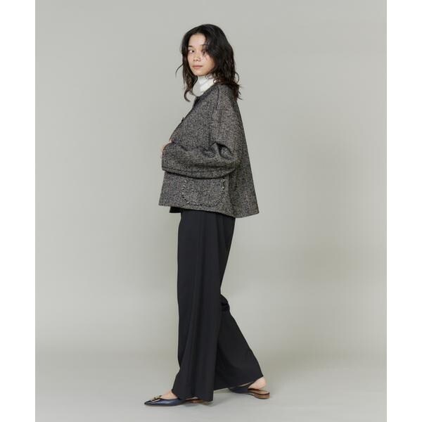 イネド（INED）/《大きいサイズ》ヘリンボーン柄ノーカラーショートコート