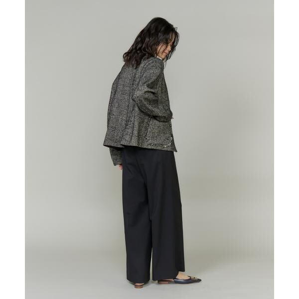 イネド（INED）/《大きいサイズ》ヘリンボーン柄ノーカラーショートコート