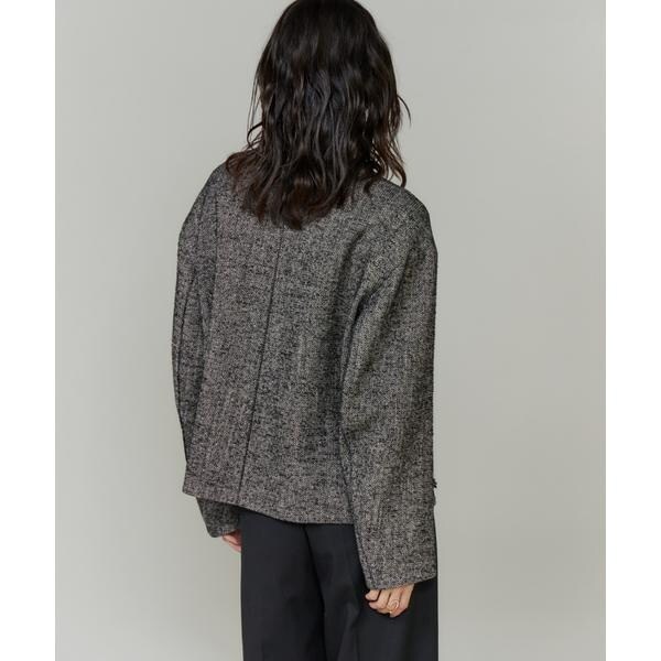 イネド（INED）/《大きいサイズ》ヘリンボーン柄ノーカラーショートコート