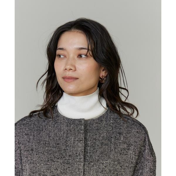 イネド（INED）/《大きいサイズ》ヘリンボーン柄ノーカラーショートコート