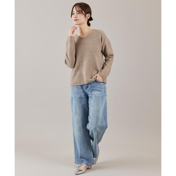 イネド（INED）/《大きいサイズ》チャイニーズラクーンVネックニット