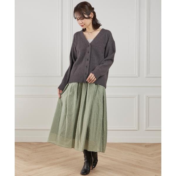 イネド（INED）/《大きいサイズ》チャイニーズラクーンVネックカーディガン