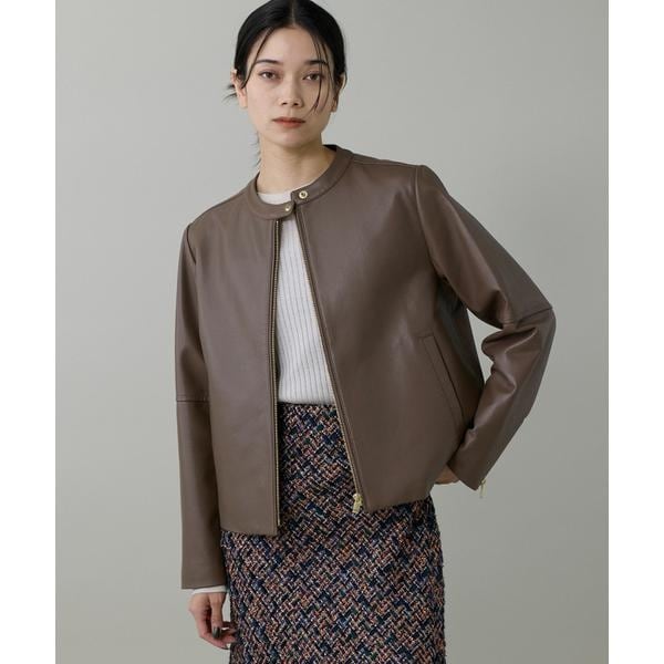 イネド（INED）/《大きいサイズ》ラムレザー ジップアップブルゾン