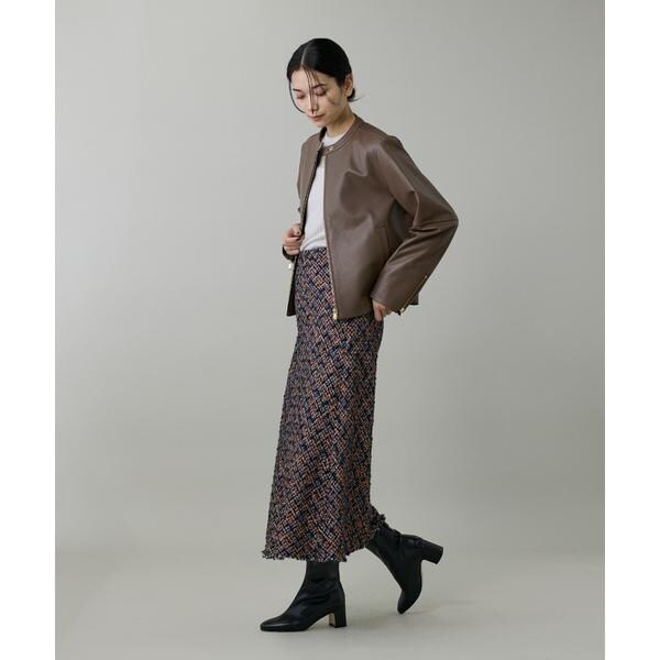 イネド（INED）/《大きいサイズ》ラムレザー ジップアップブルゾン