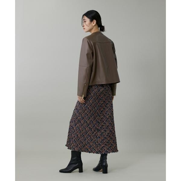 イネド（INED）/《大きいサイズ》ラムレザー ジップアップブルゾン