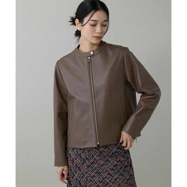 イネド（INED）/《大きいサイズ》ラムレザー ジップアップブルゾン