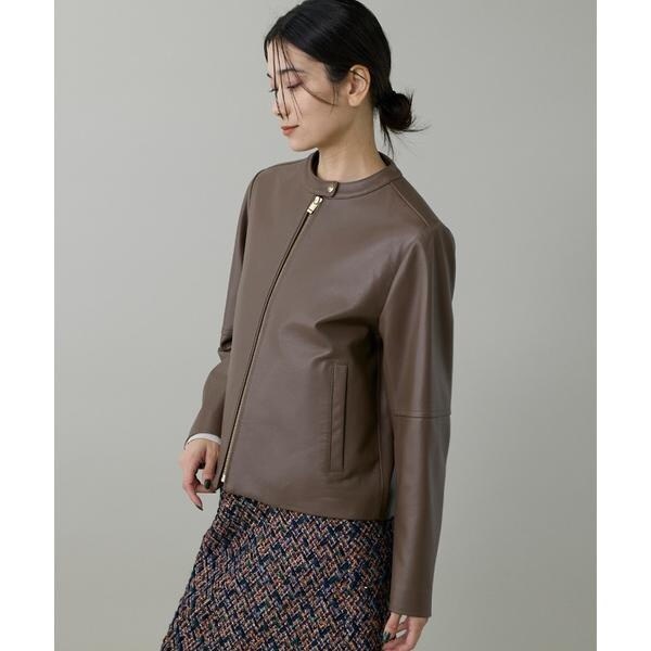 イネド（INED）/《大きいサイズ》ラムレザー ジップアップブルゾン