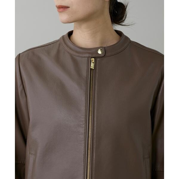 イネド（INED）/《大きいサイズ》ラムレザー ジップアップブルゾン