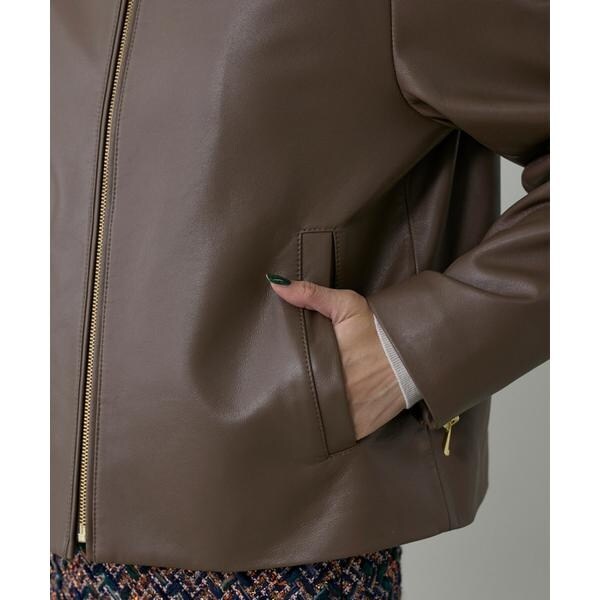 イネド（INED）/《大きいサイズ》ラムレザー ジップアップブルゾン