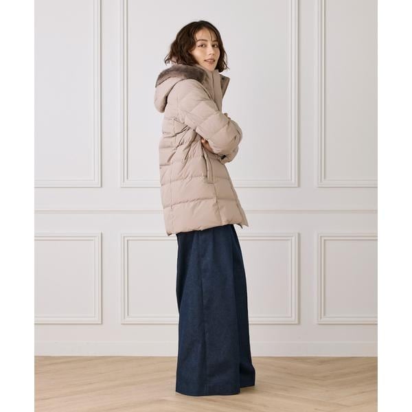 【NEW】イネド（INED）/《大きいサイズ》ミドル丈 フェイクファーフードミドルダウンコート《WEB