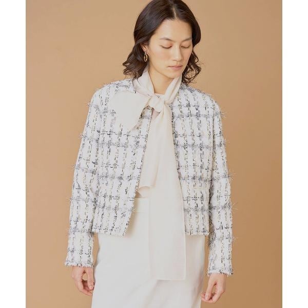 イネド（INED）/ノーカラーツイードジャケット《LINTON》