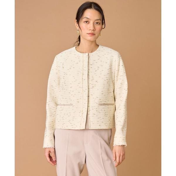 【NEW】イネド（INED）/ノーカラーツイードジャケット《LINTON》