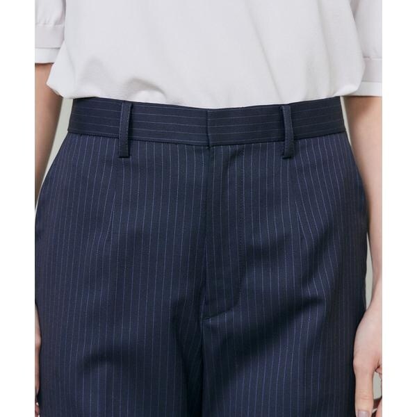 イネド（INED）/《大きいサイズ》シルクウールストライプセンタープレスパンツ_9