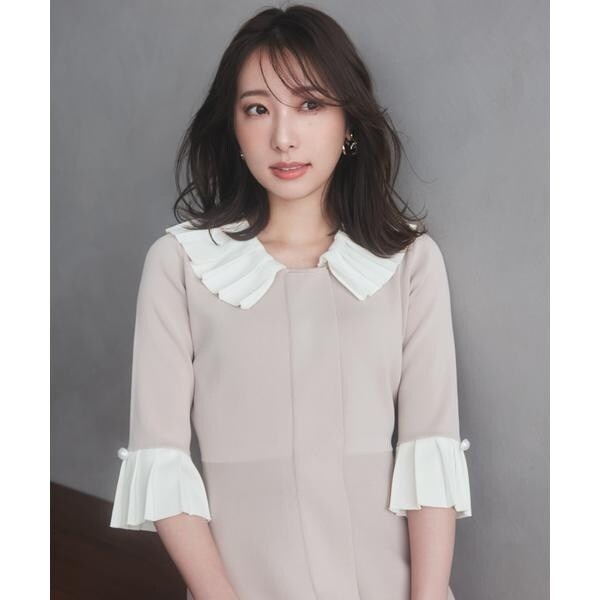 マーリエ ル カセット（Maglie le cassetto）/《大きいサイズ》華やかプリーツ今どきモードニットワンピース《M Maglie l