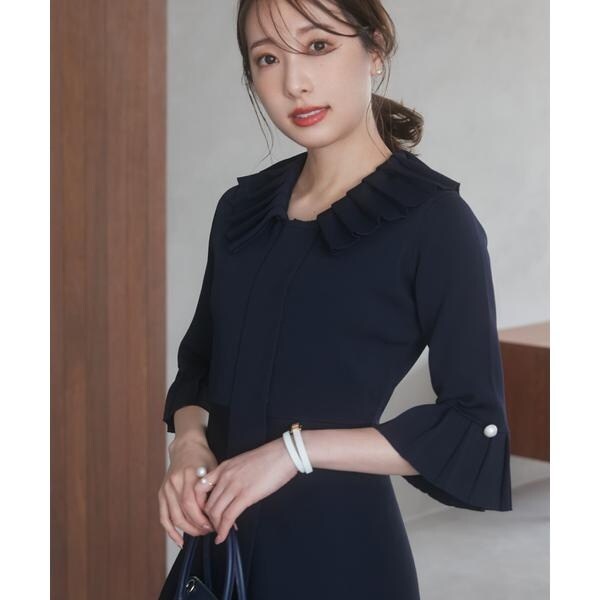 マーリエ ル カセット（Maglie le cassetto）/《大きいサイズ》華やかプリーツ今どきモードニットワンピース《M Maglie l