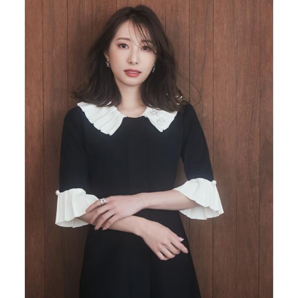 マーリエ ル カセット（Maglie le cassetto）/《大きいサイズ》華やかプリーツ今どきモードニットワンピース《M Maglie l