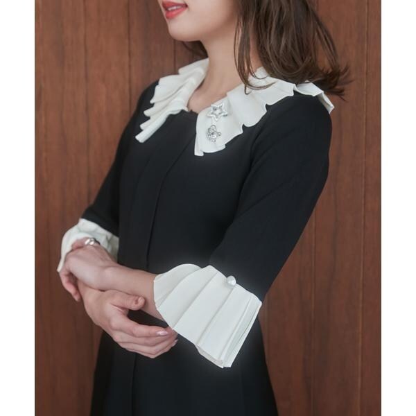 マーリエ ル カセット（Maglie le cassetto）/《大きいサイズ》華やかプリーツ今どきモードニットワンピース《M Maglie l