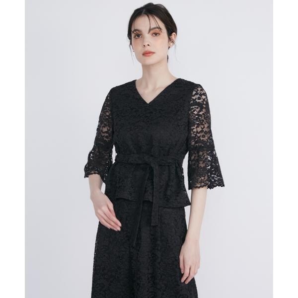 マーリエ ル カセット（Maglie le cassetto）/《M Maglie le cassetto》リボンベルト付きVネックレースブラウス