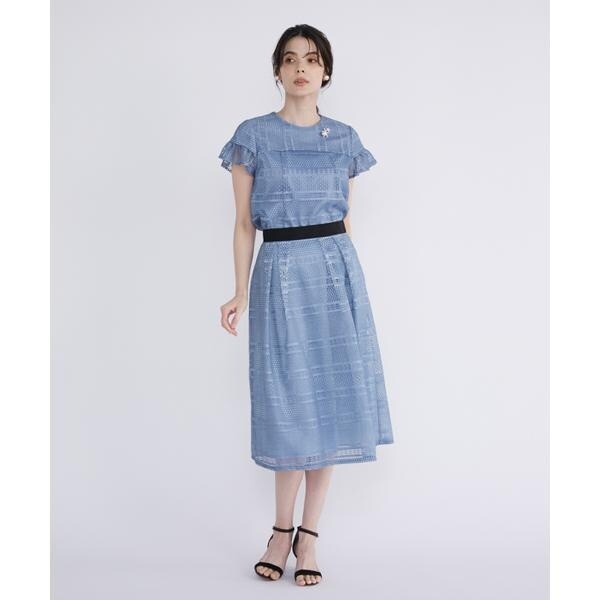 マーリエ ル カセット（Maglie le cassetto）/《プラスサイズ》デニム風プリントレーススカート