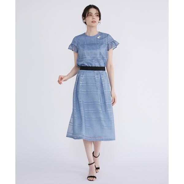 マーリエ ル カセット（Maglie le cassetto）/《プラスサイズ》デニム風プリントレーススカート