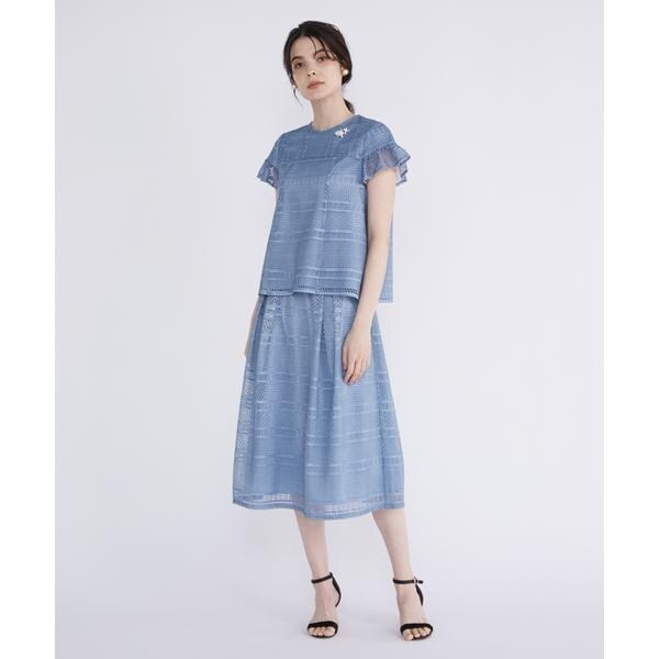 マーリエ ル カセット（Maglie le cassetto）/《プラスサイズ》デニム風プリントレーススカート