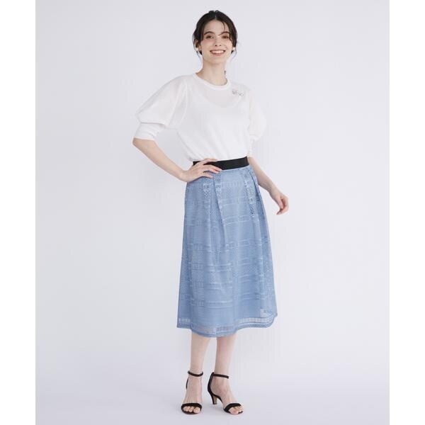 マーリエ ル カセット（Maglie le cassetto）/《プラスサイズ》デニム風プリントレーススカート