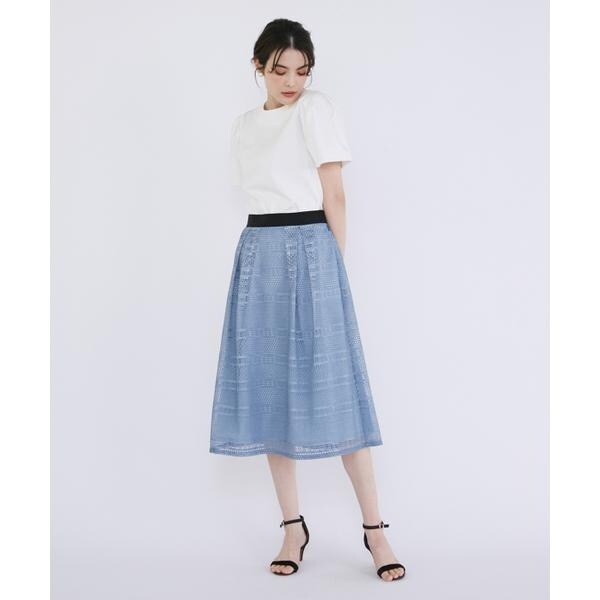 マーリエ ル カセット（Maglie le cassetto）/《プラスサイズ》デニム風プリントレーススカート