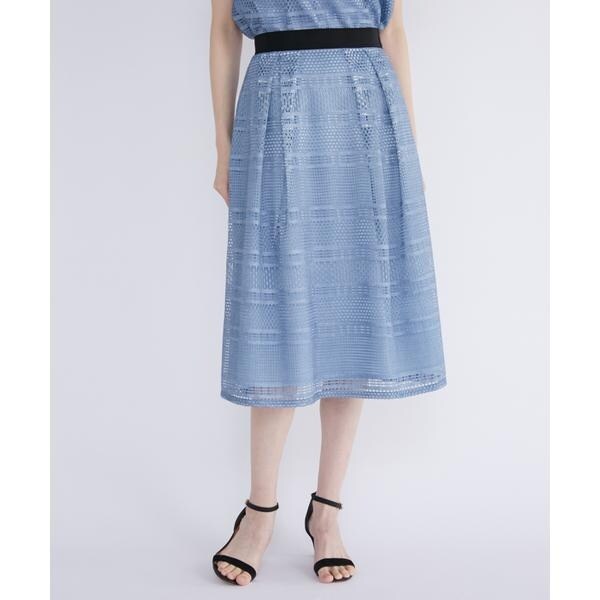マーリエ ル カセット（Maglie le cassetto）/《プラスサイズ》デニム風プリントレーススカート