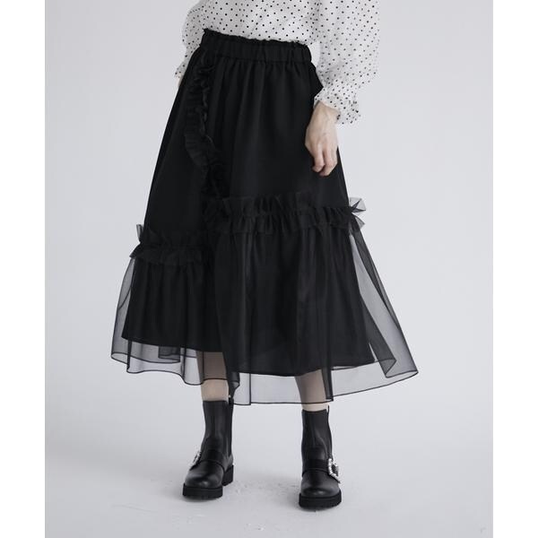 マーリエ ル カセット（Maglie le cassetto）/異素材フリルチュールスカートの通販は
